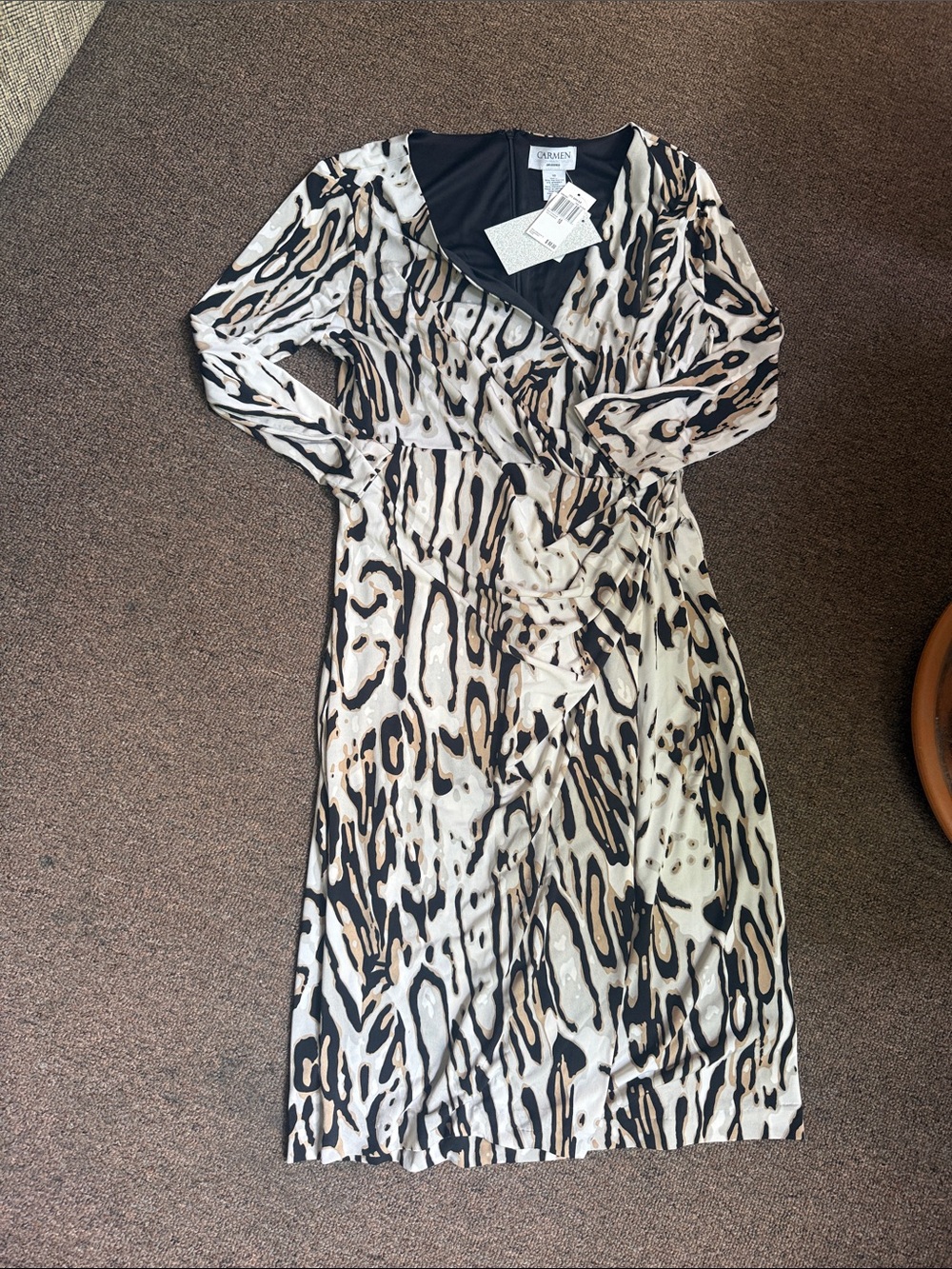Calvin Klein Beige and Black Animal Print Wrap Dress